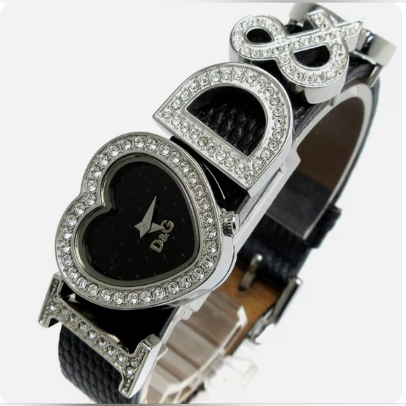 ✨️ DOLCE & GABBANA I LOVE D&G BLACK LEATHER HEART RHINESTONE WATCH✨️ - Picture 9 of 9